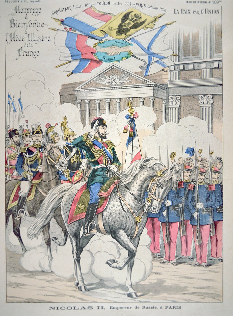 Nicholas II besøger Paris i oktober 1896 (farve litho) af French School