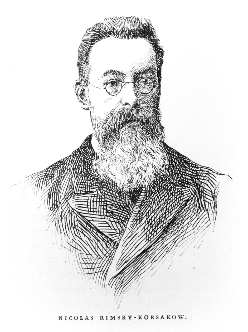 Nicolai Andreievitch Rimsky-Korsakov (1844-1908), illustration fra LHistoire de la Musique en Russie af Albert Soubies, udgivet i Paris, 1898 af French School