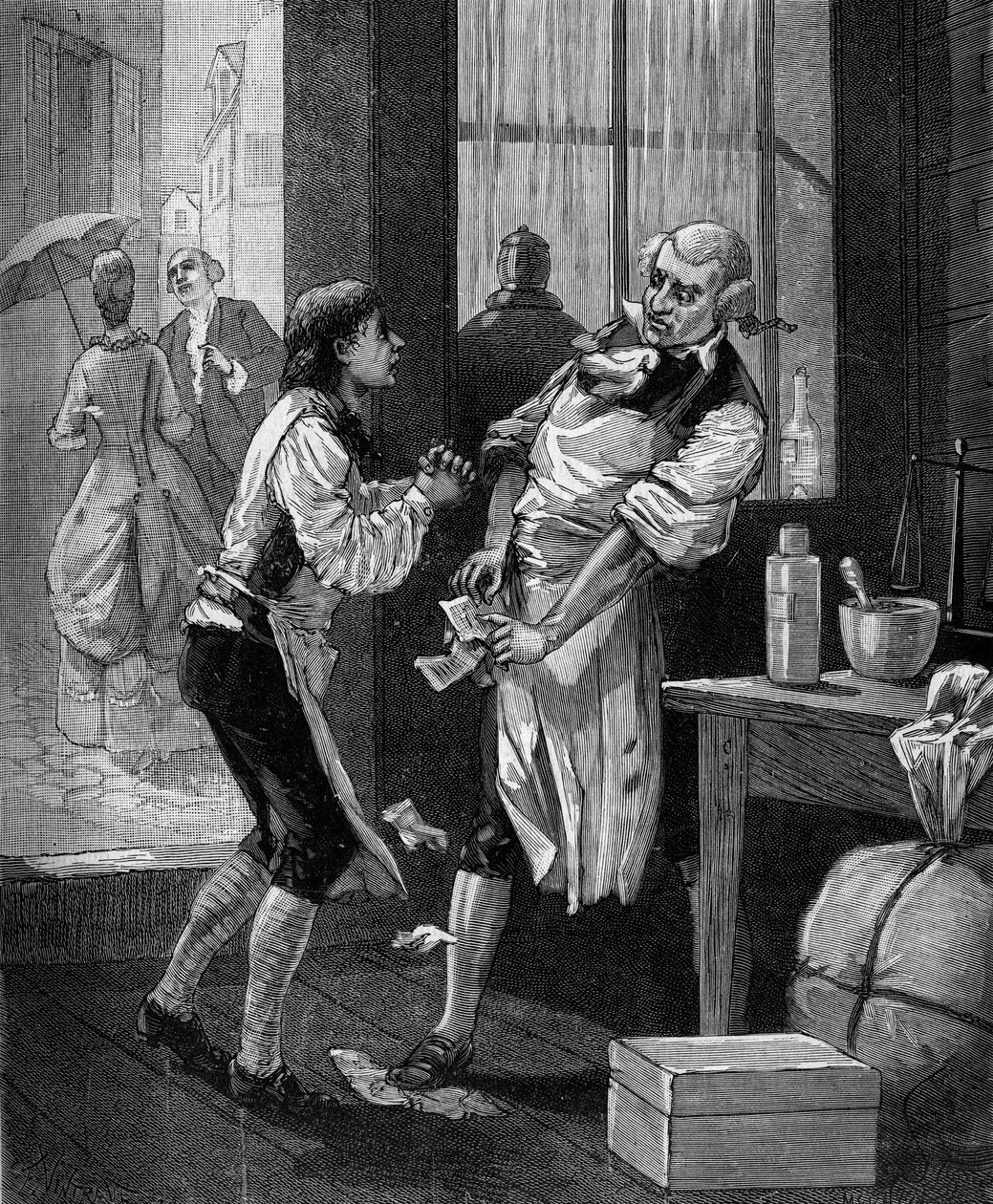 Nicolas Louis Vauquelin, en fransk kemiker (1763 - 1829) arbejdede først på et apotek. i "Histoire populaire des sciences, opfindelser og opdagelser fra de første århundreder til i dag" af Bitard Adolphe 1880. af French School