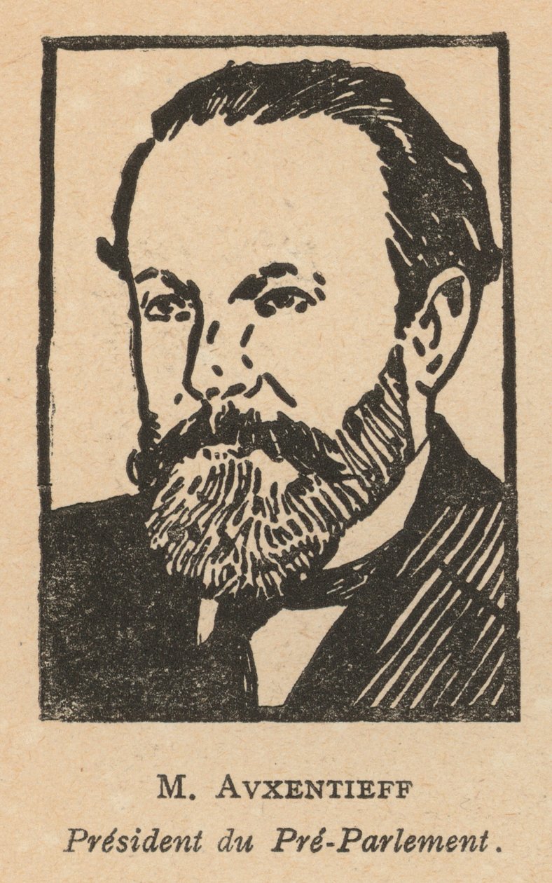 Nikolai Avksentiev, politiker fra det russiske socialistrevolutionære parti (litografi) af French School