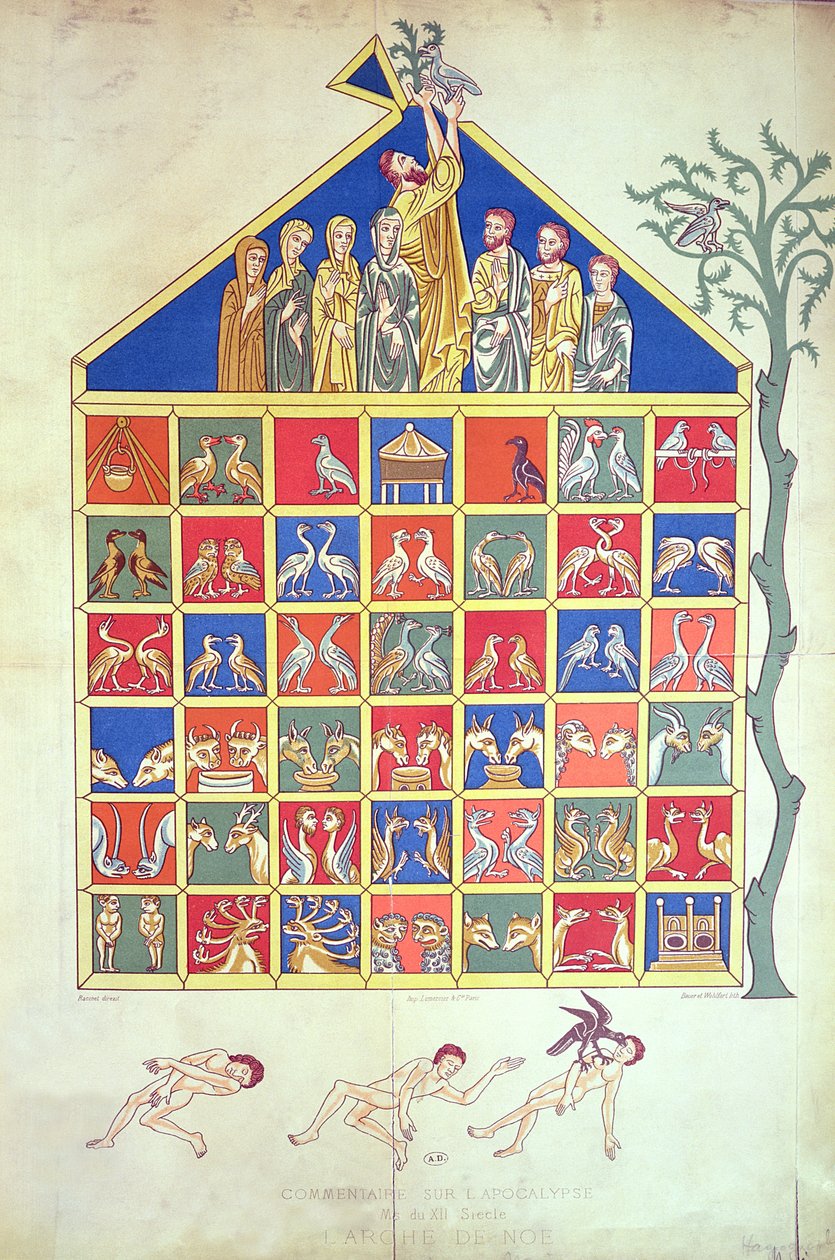 Noahs Ark, faksimile af et originalt manuskript fra det 12. århundrede, 1800-tallet af French School
