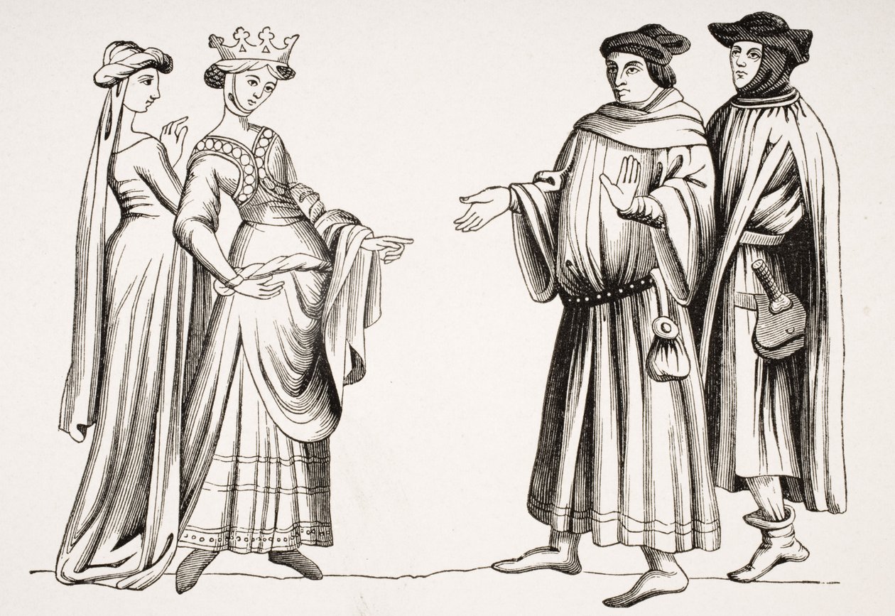 Noble Lady and Maid of Honor og Two Burgesses, efter en miniature i 