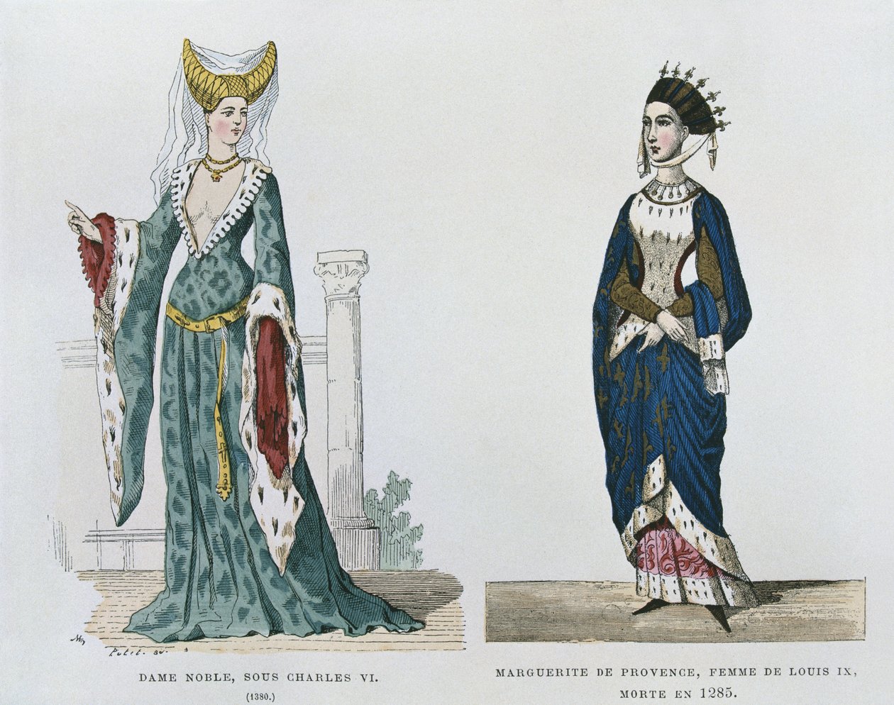 Adelskvinde under Charles VIs regeringstid, Marguerite de Provence, hustru til Ludvig IX, døde i 1285 af franske civile og militære dragter gennem århundrederne af French School