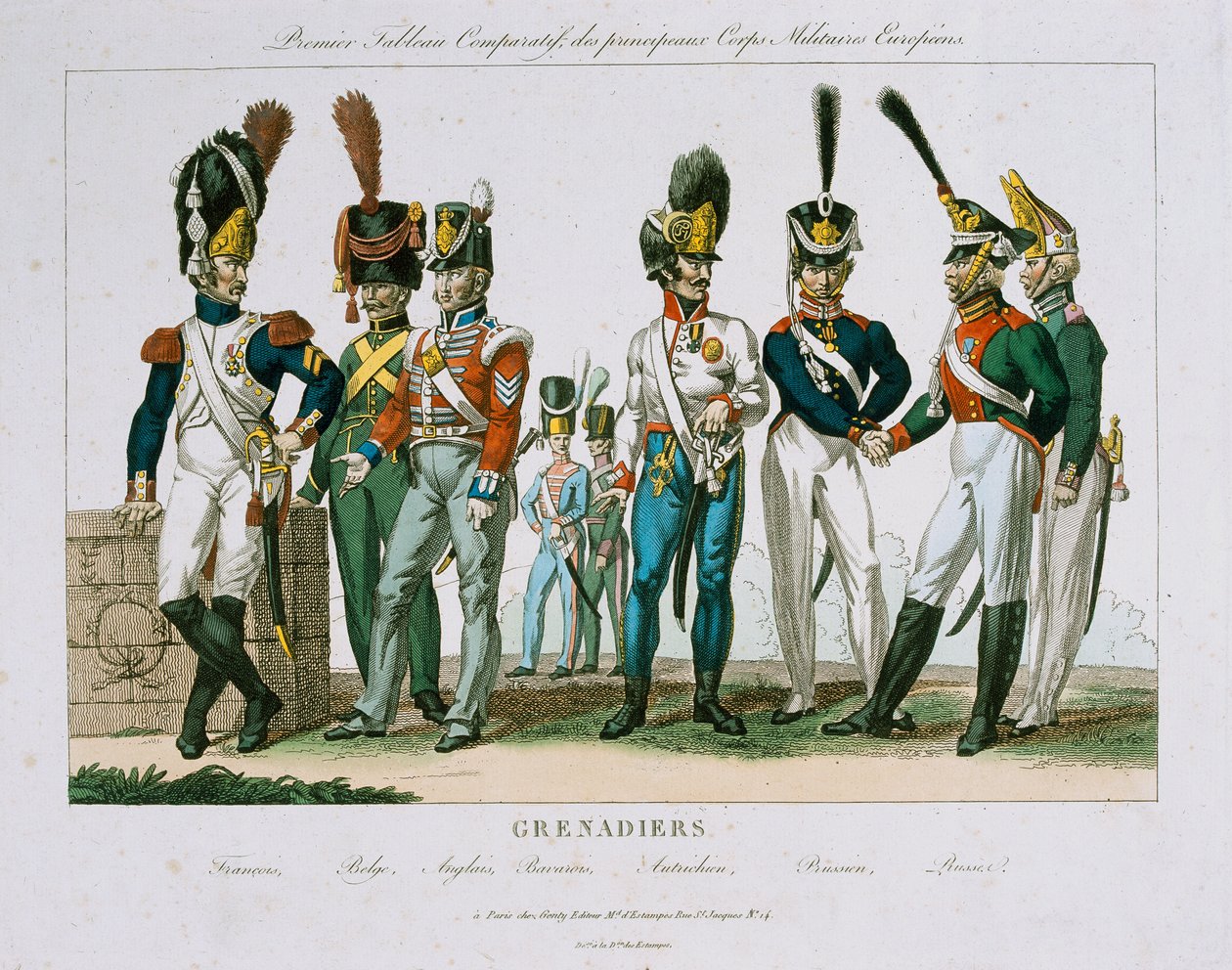 Northern European Grenadier Officer Uniforms, udgivet af DEstampes, Paris, ca. 1815 af French School