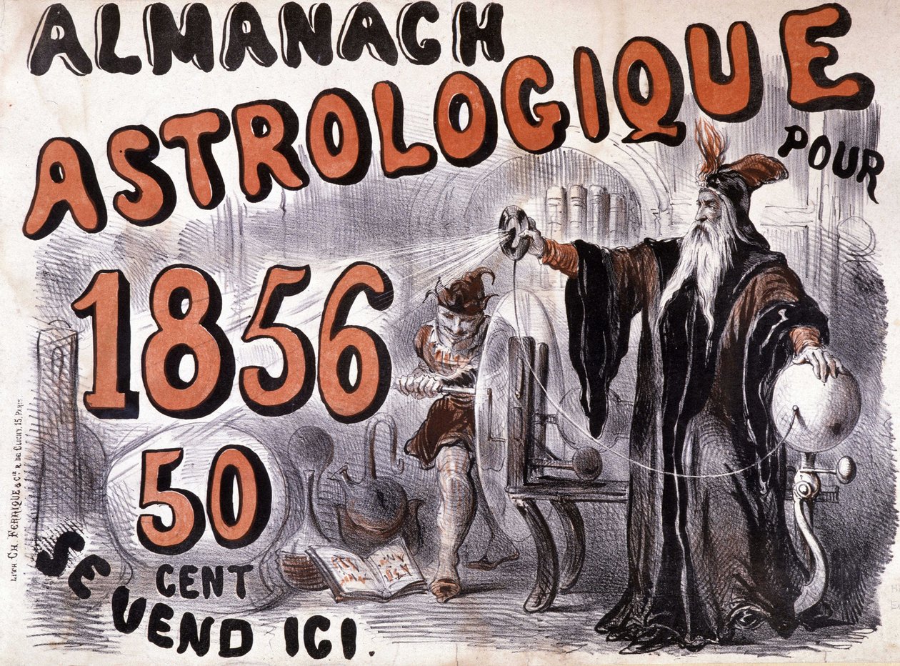 Nostradamus, astrolog, der oplyser fremtiden - i "Almanach Astrologique"" fra 1856 af French School