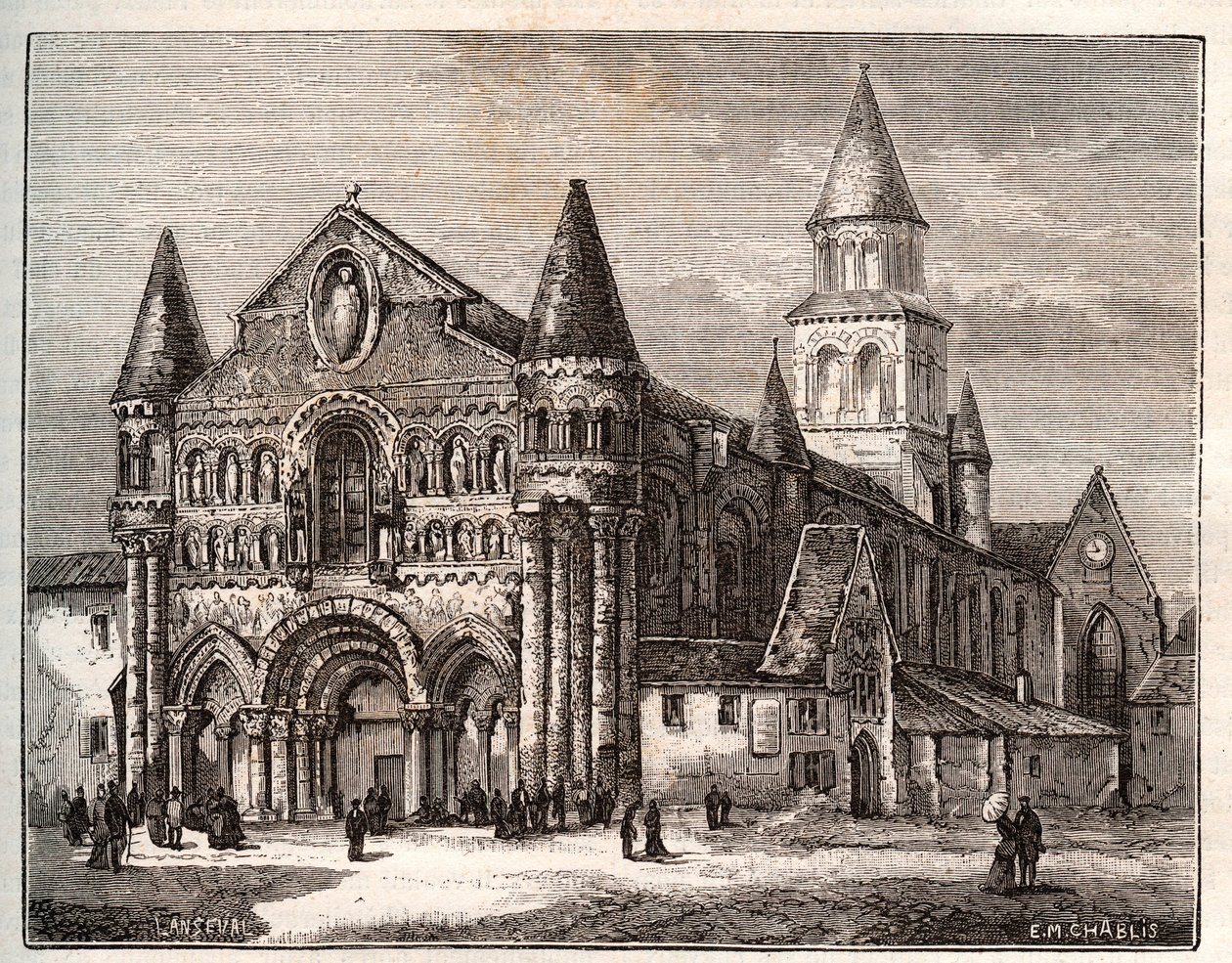 Notre Dame (Notre-Dame) af Poitiers - indgravering i "Frankrig illustreret: geografi, historie, statistisk administration" af V.A. Malt-Brown. 1884 af French School