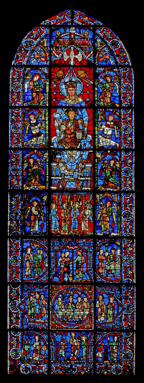 Notre Dame de la Belle Verriere; nedenfor er scener af Kana-ægteskabet og Kristi fristelse i ørkenen (w30a) af French School