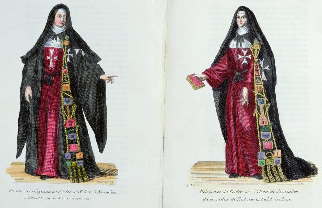 Nonner af Johannesordenen af Jerusalem, illustration fra History and Costumes of Monastic Orders af Fader Helyot, 1842 af French School