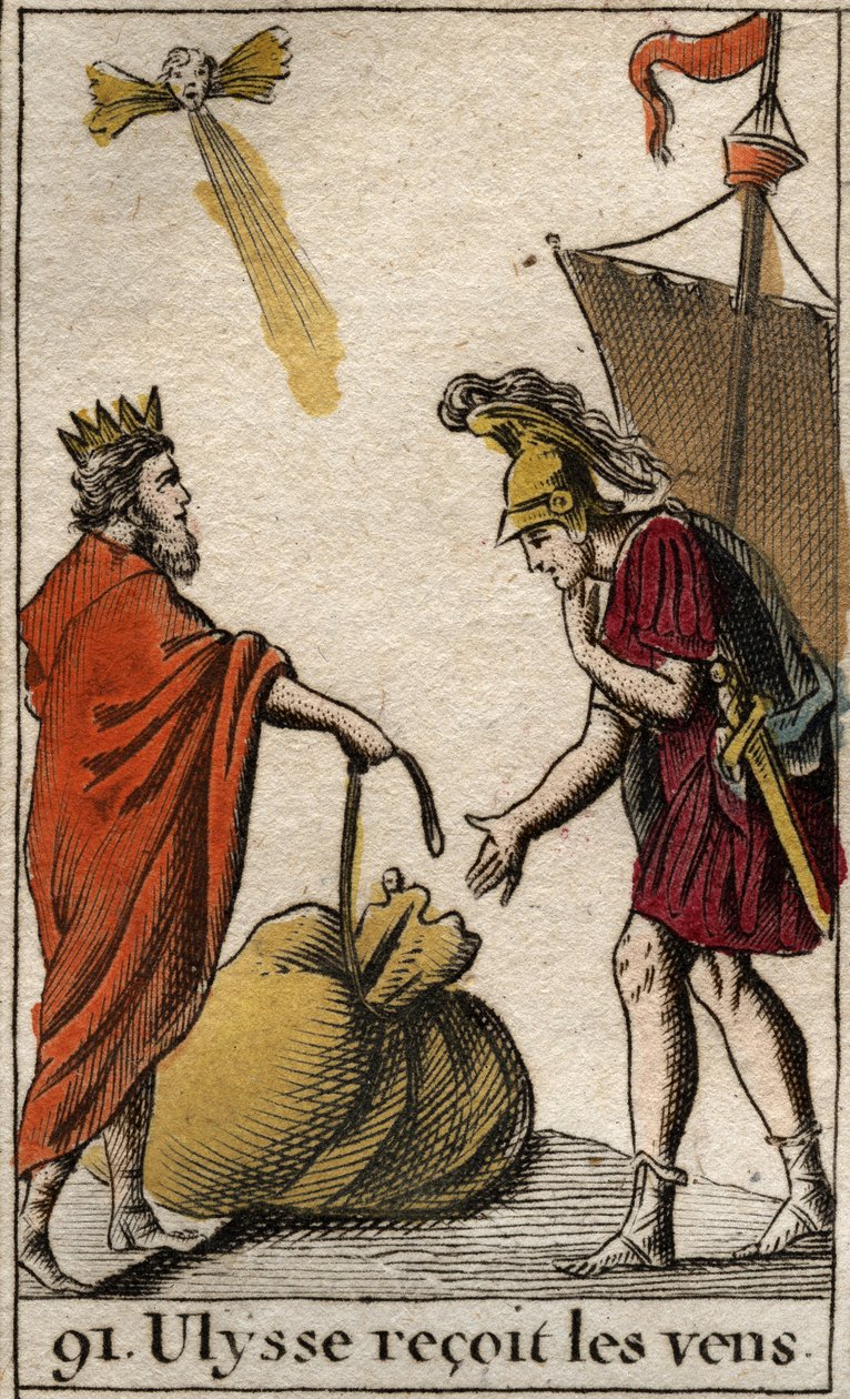 Odyssee af Homere: Eole, konge af øen Cyclops, donerer til Ulysses posen, der indeholder vindene, så han kan få dem til at arbejde for sig selv. (Homer