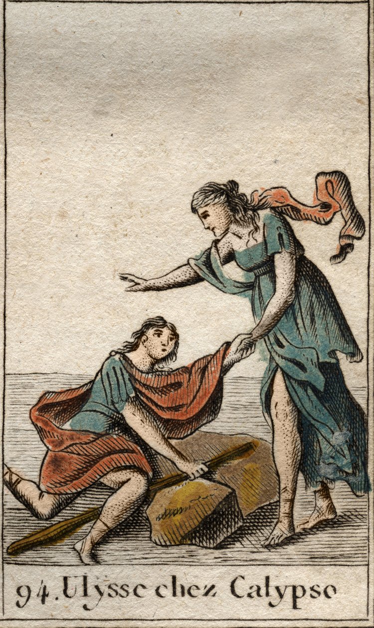 Odyssee af Homere: Ulysses indsamlet af nymfen Calypso på sin ø. (Homer
