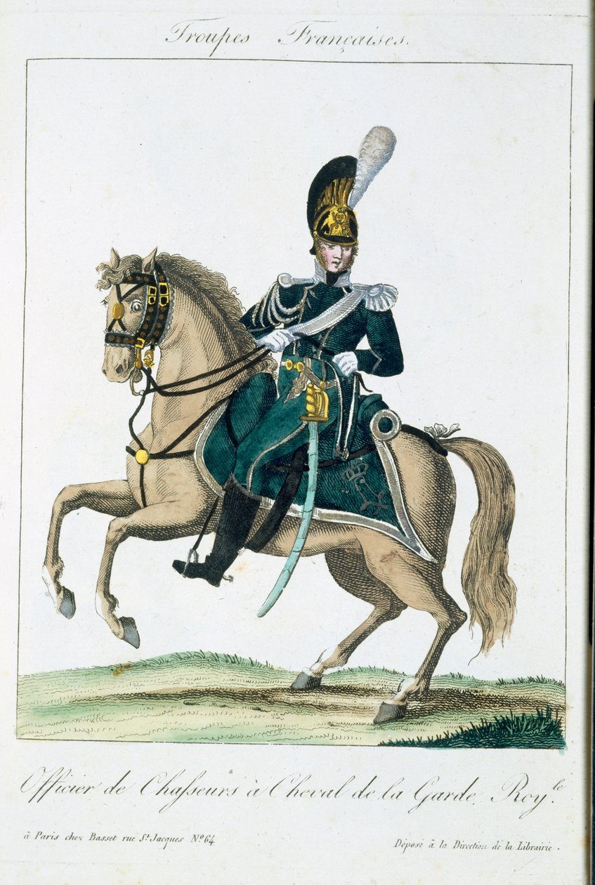 Officer for Royal Horse Guards, fra Troupes Francaises, pub. i Basset, Paris, ca. 1790 af French School
