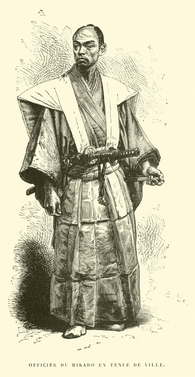 Mikado-officer i bydragt (gravering) af French School
