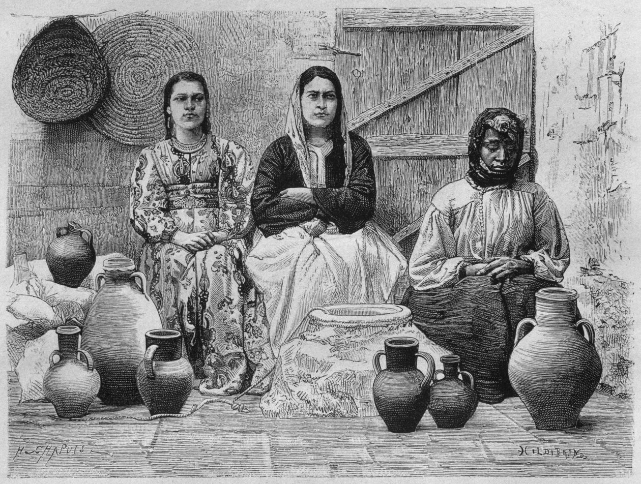 Oliehandlere i Jerusalem, fra Syrien i dag. Rejser i Fønikien, Libanon og Judæa. 1875-1880 af Louis Charles Emile Lortet, 1884 (bw gravering) af French School