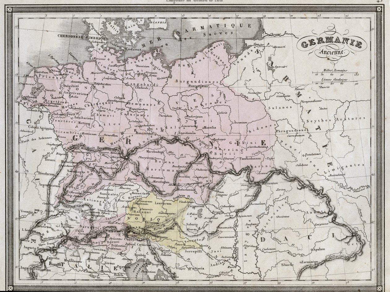 Old Germania - Plade udtrukket fra "" Universal Atlas of Ancient and Modern Geography for Residential Schools"" af Vuillemin - ca. 1845 af French School