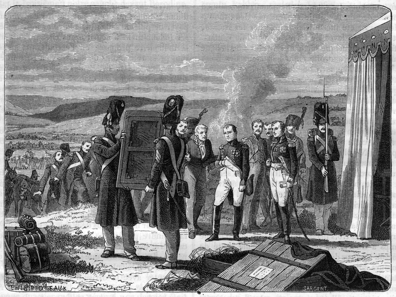 På tærsklen til slaget ved Borodino, 7. september 1812: Napoleon foran portrættet af kongen af Rom - Portrættet af kongen af Rom Napoleon II bringer Napoleon I aftenen for slaget ved Moskova (Slaget ved Borodino) af French School