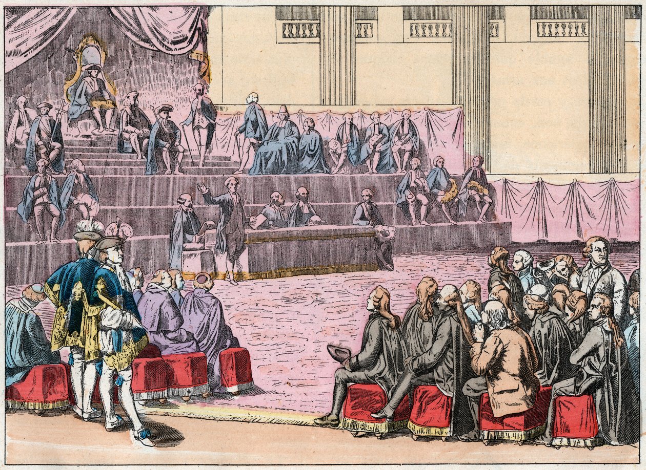 Åbning af generalstænderne i Versailles den 5. maj 1789, der samler de tre ordener (gejstligheden, adelen og den tredje stat) - Åbning af generalstænderne, 5. maj 1789 - Indgravering af slutningen af det 19. århundrede i "" nr. Gires Nationales af French School
