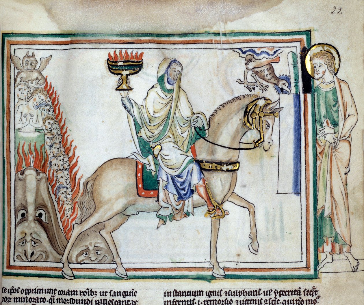 Åbning af det fjerde segl: Døden rider på den grønne hest. Miniature taget fra "The Apocalypse of Cambrai"" oplyst af den franske skole i det 13. århundrede. Fru 422. Kommunebibliotek, Cambrai af French School