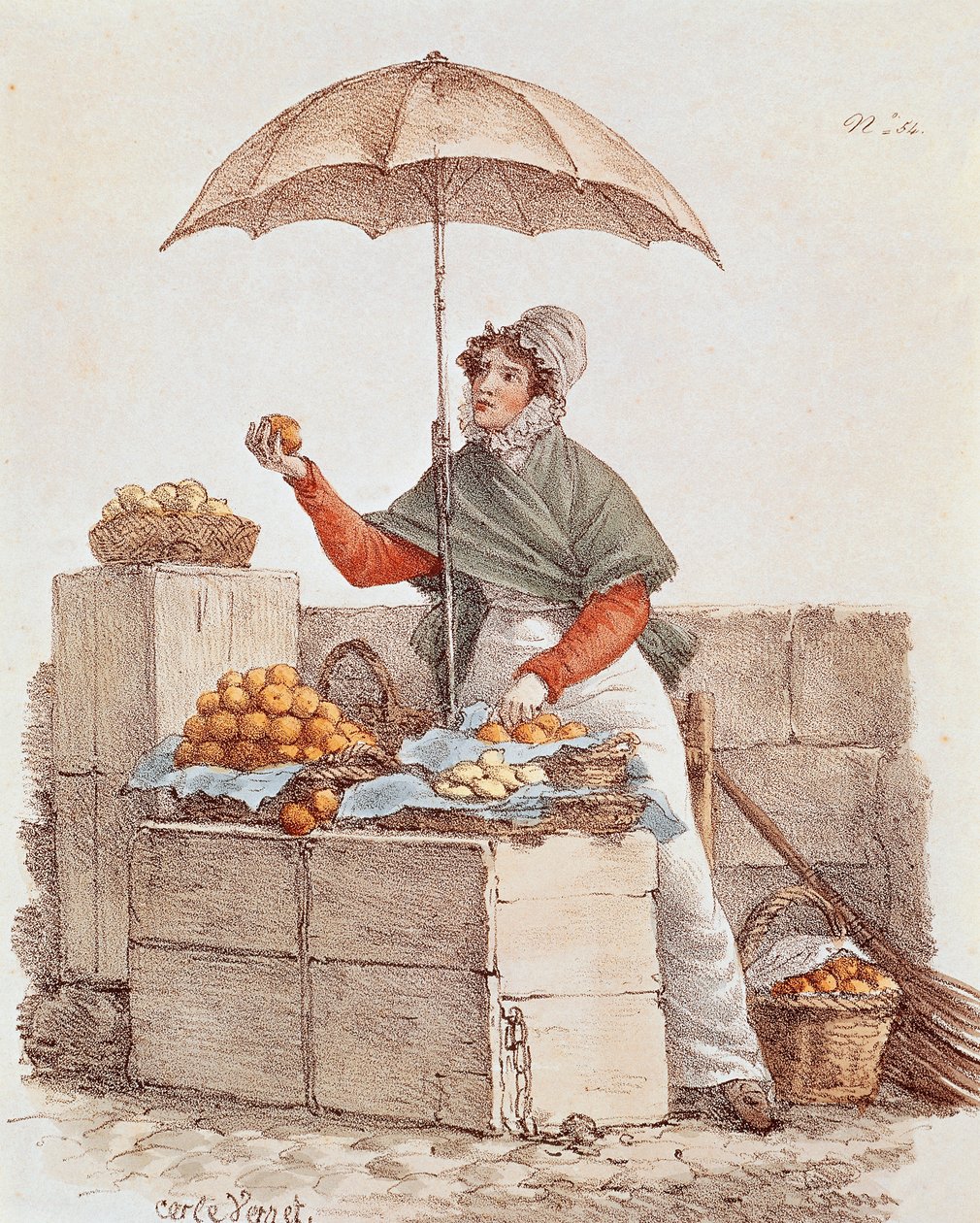 Orange sælger, print, Frankrig af French School