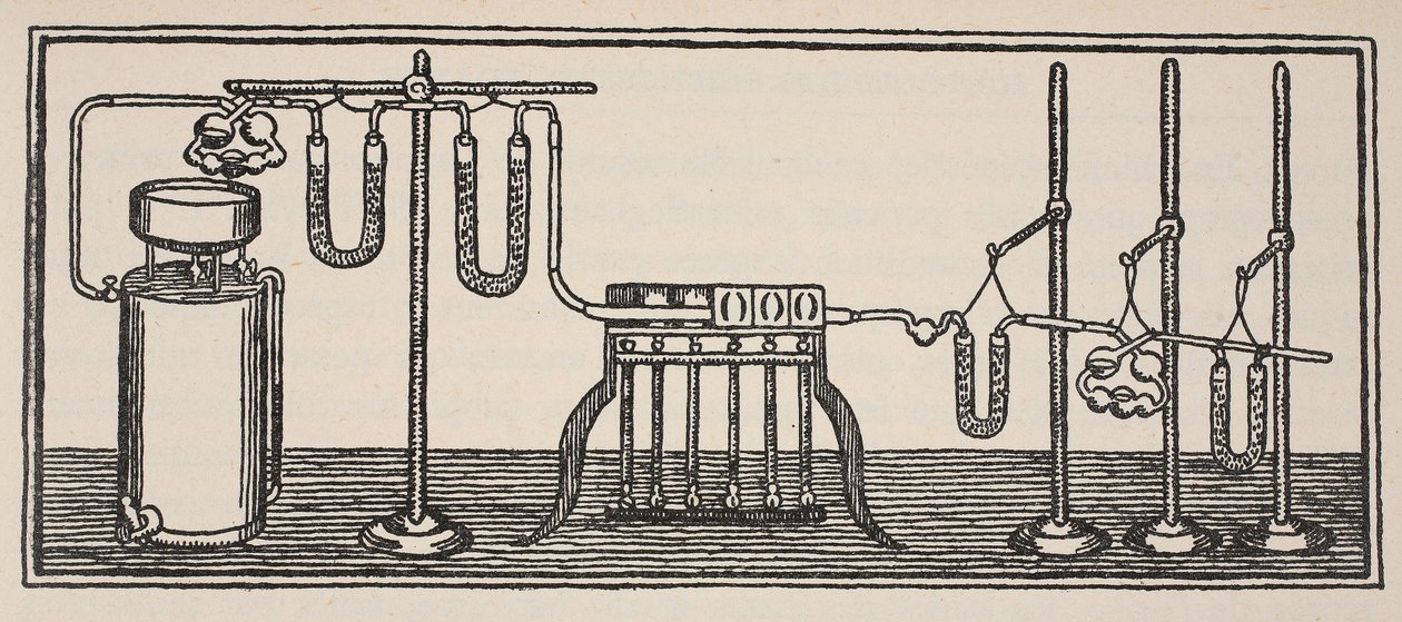 Organisk kemisk analyse, kopi af Boris Mestchersky (d.1957) illustration fra Histoire de la Nation Francaise, Sciences, bind I & II, af Gabriel Hanotaux (1853-1944), 1924 af French School