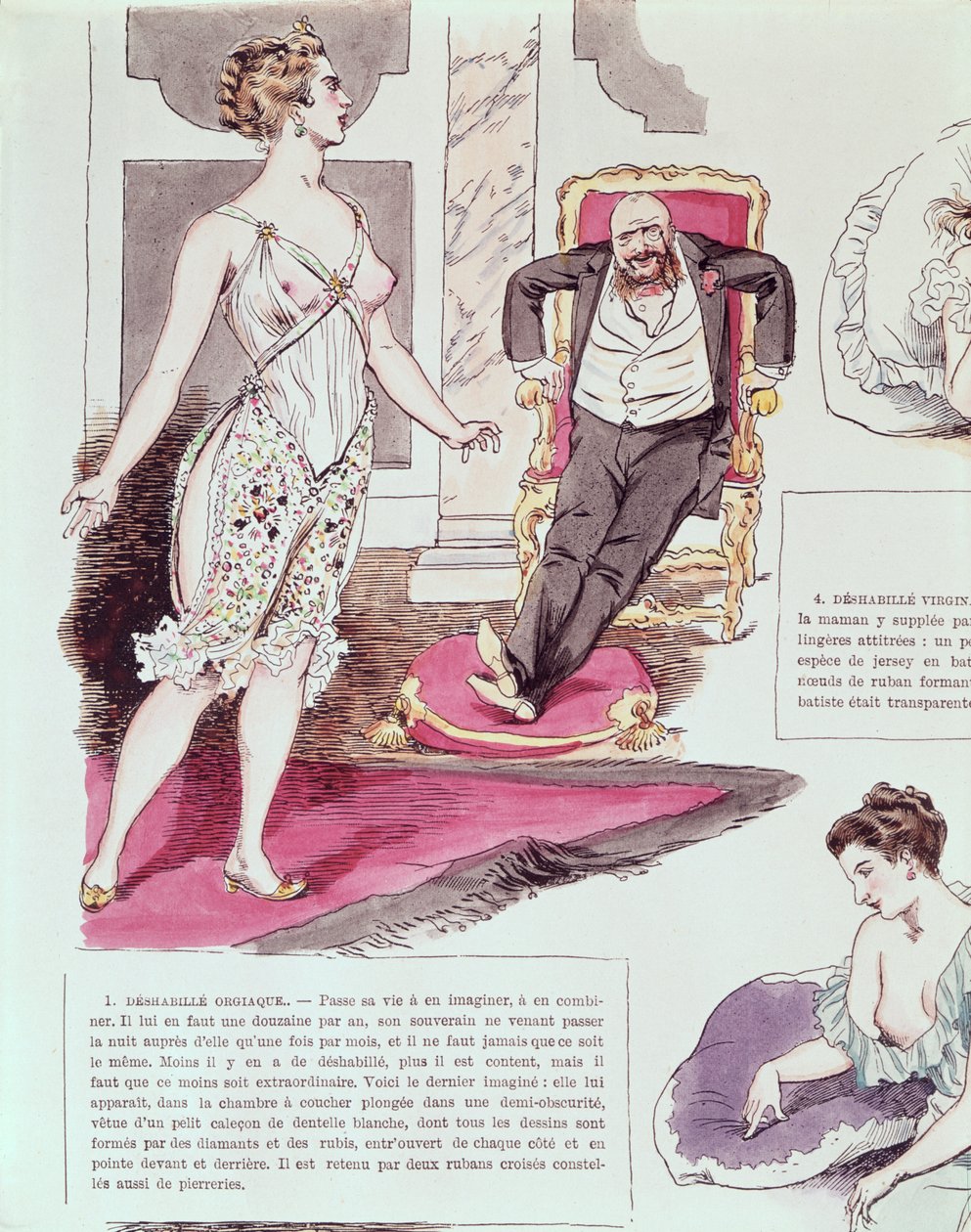 Orgiastic Negligee, illustration fra La Vie Parisienne, ca. 1870-80 (farvegravering) af French School
