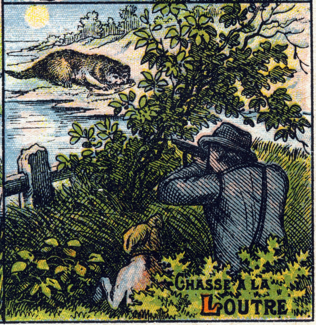 Otter jagt scene. Syllabar alfabet af jagter Billedbehandling af Epinal af French School