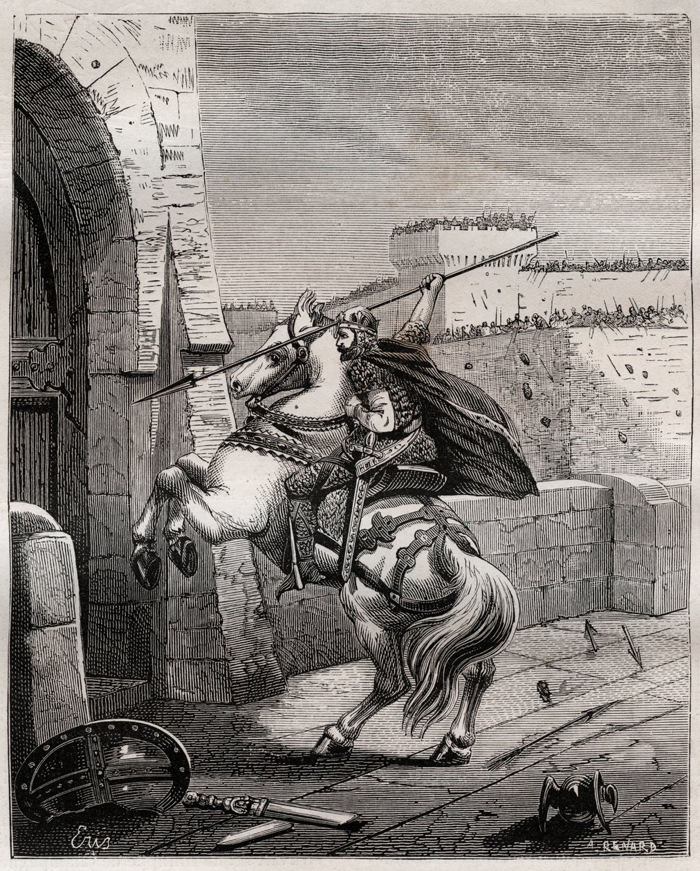 Otto II, Holy Roman Emperor før Paris - Otton II fra Det Hellige Empire, kendt som Roux (955-983), der ikke er i stand til at trænge ind i Paris (Paris hovedkvarter, 978), går videre under væggene i byen for at plante hans spyd i døren - gravering i af French School