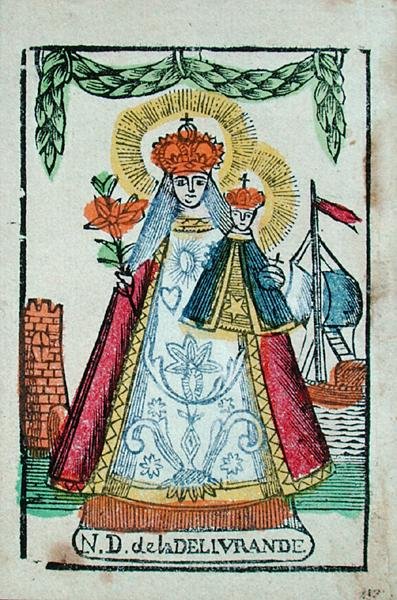 Vor Frue af Delivrande, pilgrimsrejsesouvenir, ca. 1820-30 (træblok i farver) af French School