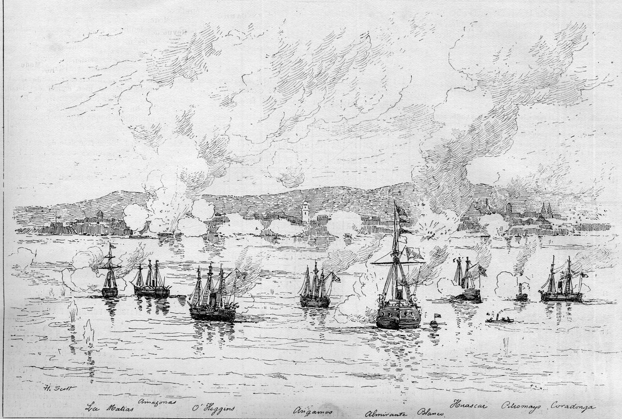 Stillehavskrigen (1879-1884) mellem Peru og Bolivia og Chile - 22. april af French School