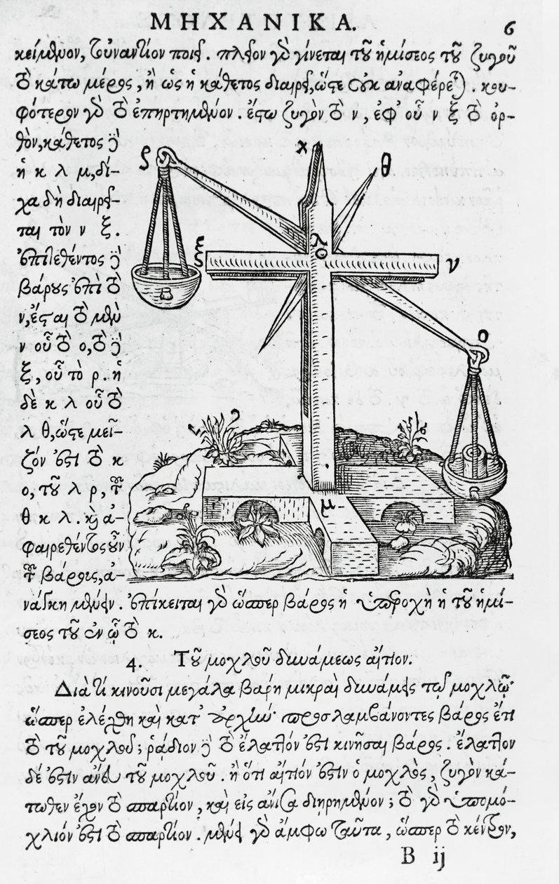 Side fra Mhxanika, gengivelse af græsk manuskript af Aristoteles (384-322 f.Kr.), udgivet i Paris af French School