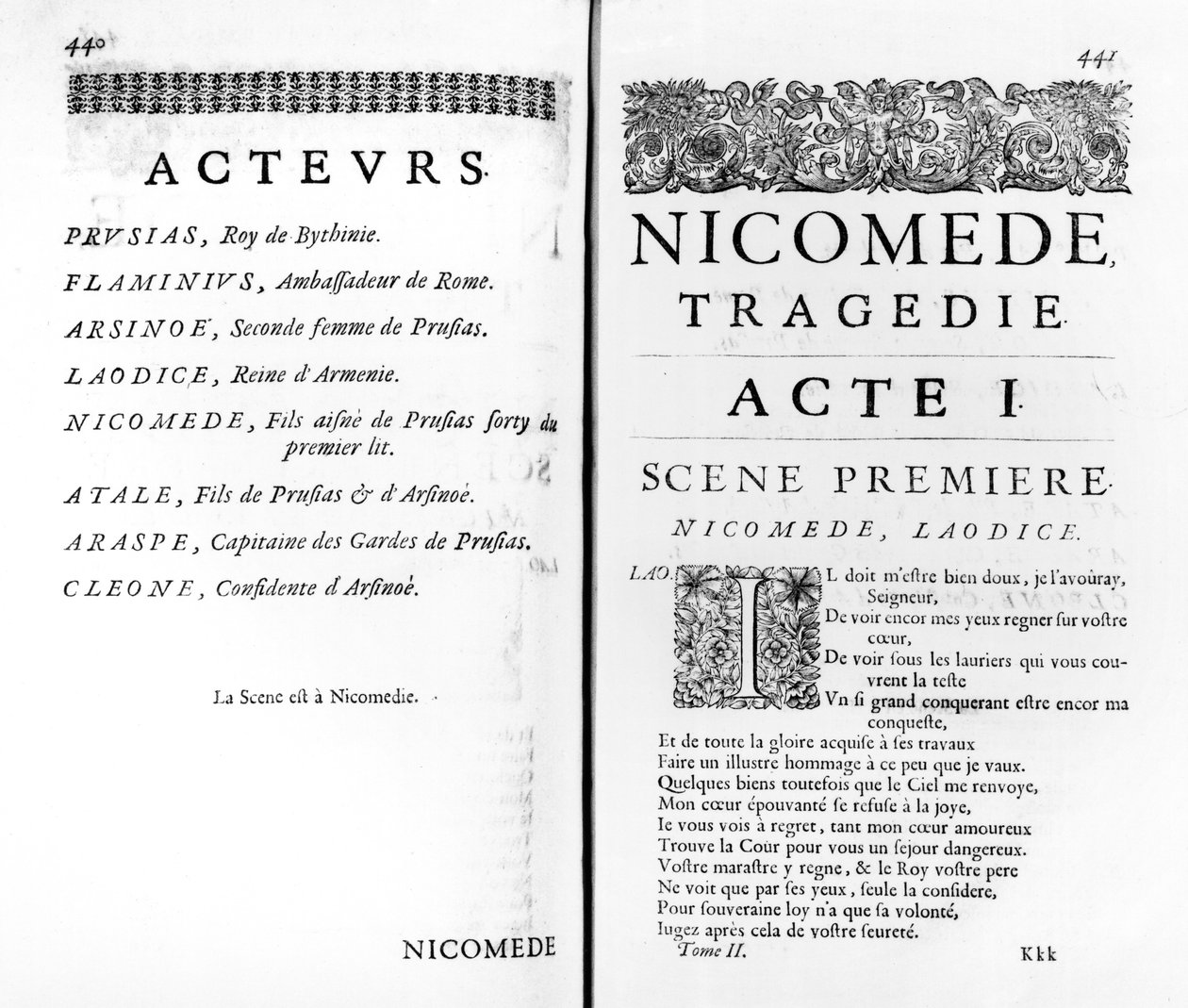 Side af den første akt af Nicomede af Pierre Corneille (1606-84) af French School