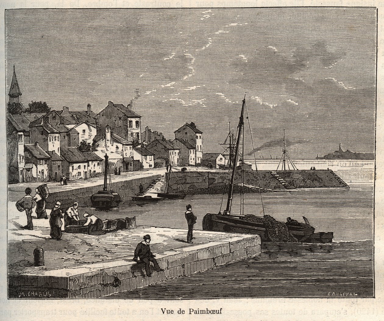 Paimboeuf - Loire-Atlantique, i Pays de la Loire-regionen - indgravering i "La France illustrée: geografi, historie, statistisk administration" af V.-A. Malt brun. 1884 af French School