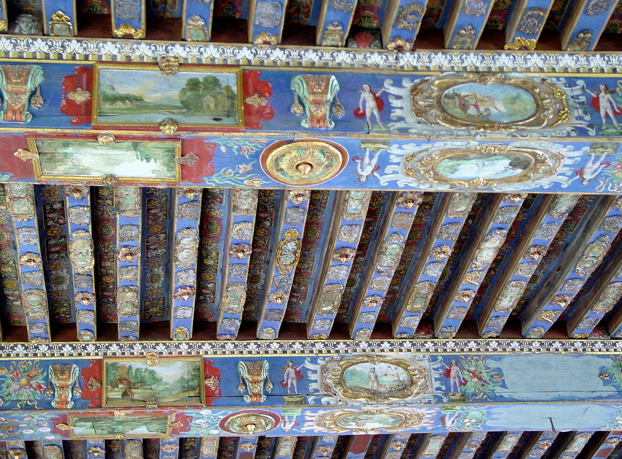 Malede bjælker, Chateau dOiron, Loire-dalen (malet træ) af French School