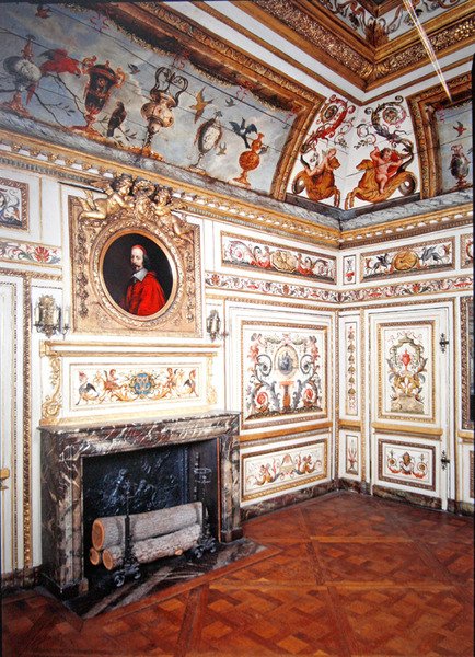 Malet værelse med polykrome motiver, ca. 1660 (polykromt træ) af French School