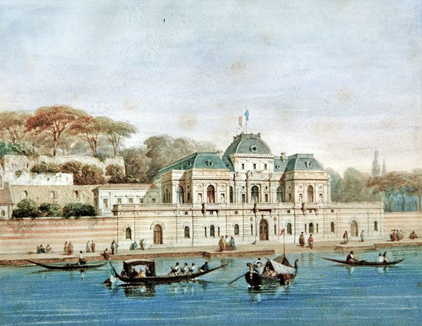 Den franske ambassadørs palads i Konstantinopel (farve litho) af French School