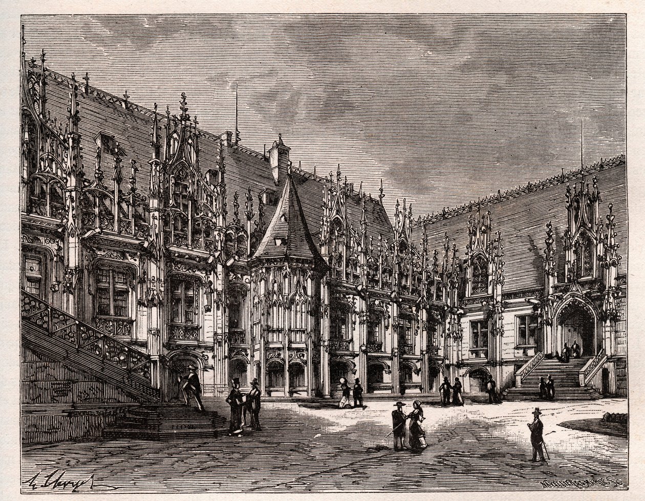 Palais de justice de Rouen tidligere parlament i Normandiet - indgravering i "Frankrig illustree: geografi, historie, statistisk administration" af V.A. Malt-brun. 1884 af French School