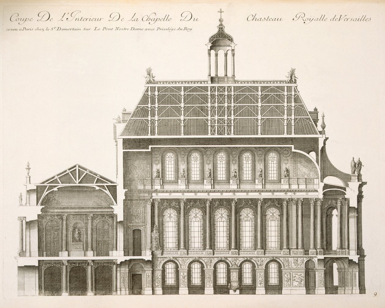 Palais du Louvre: Det Kongelige Kapel, sektion, ca. 1720