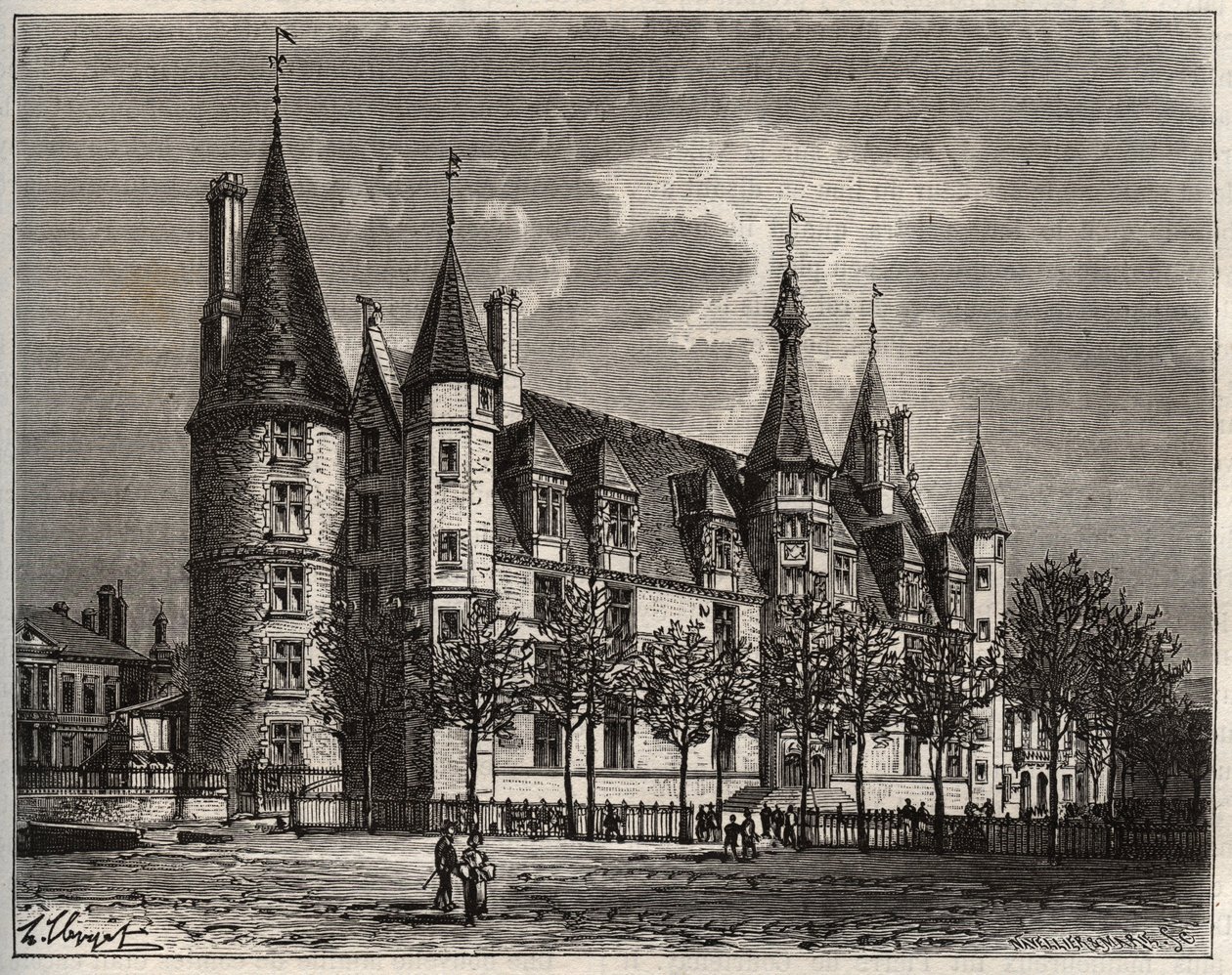 Palais ducal de Nevers - Chateau du 15. - 16. århundrede - gravering i "La France illustree: geografi, historie, statistisk administration" af V.-A. Malt-brun. 1884 af French School