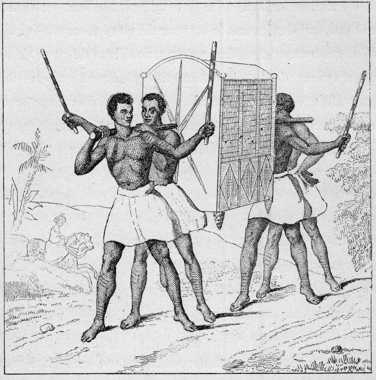 Palanquin tur til Bourbon Island (Reunion Island) i det 18. århundrede. Gravering i "La Marine et les kolonier: handel" af French School