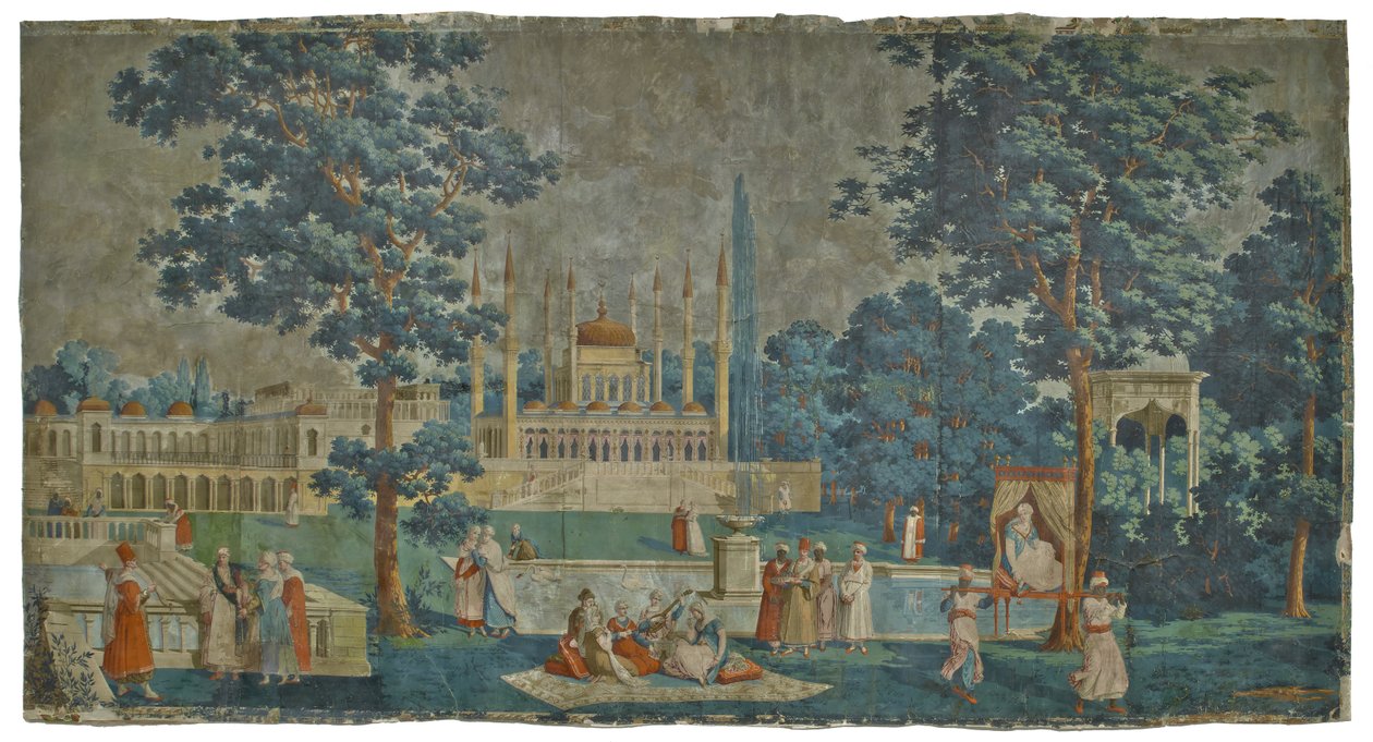 Panel fra Les Rives du Bosphore, 1828 (papir) af French School