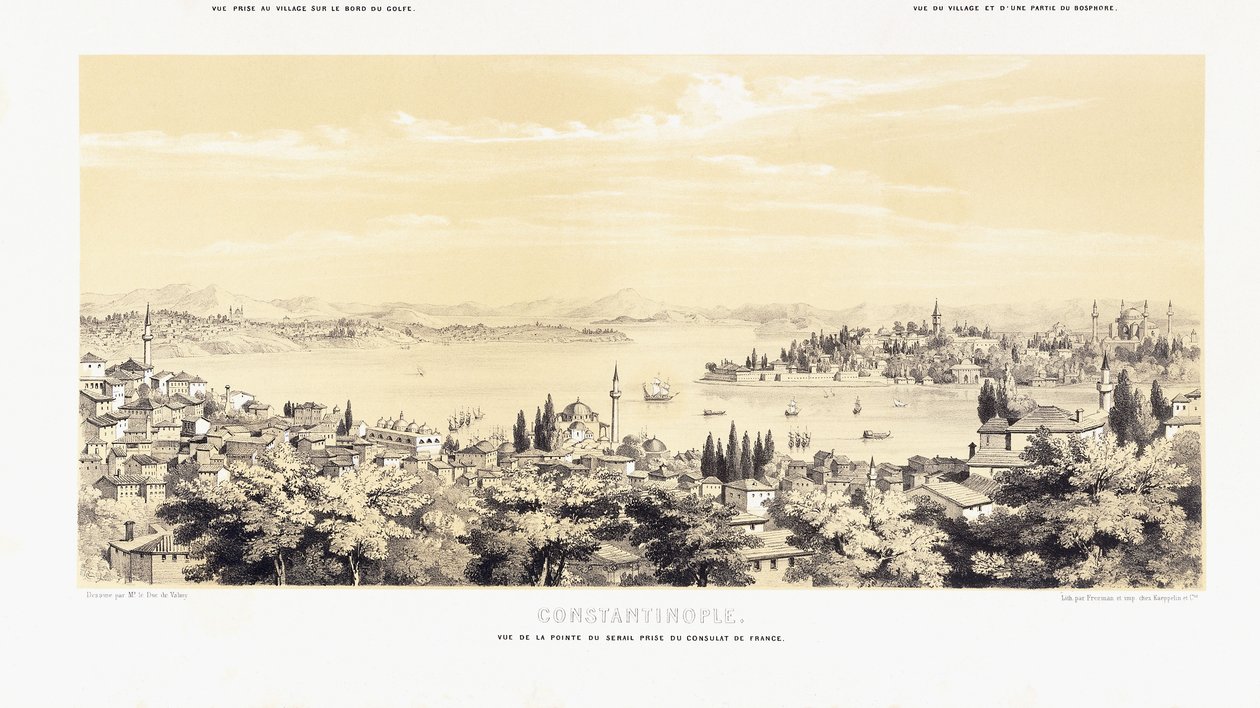 Panorama over Konstantinopel, med to udsigter over Buyukdere af French School