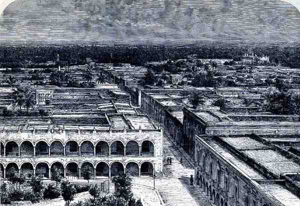 Panoramaudsigt over Merida, fra The Ancient Cities of the New World, af Claude-Joseph-Desire Charnay, pub. 1887 af French School