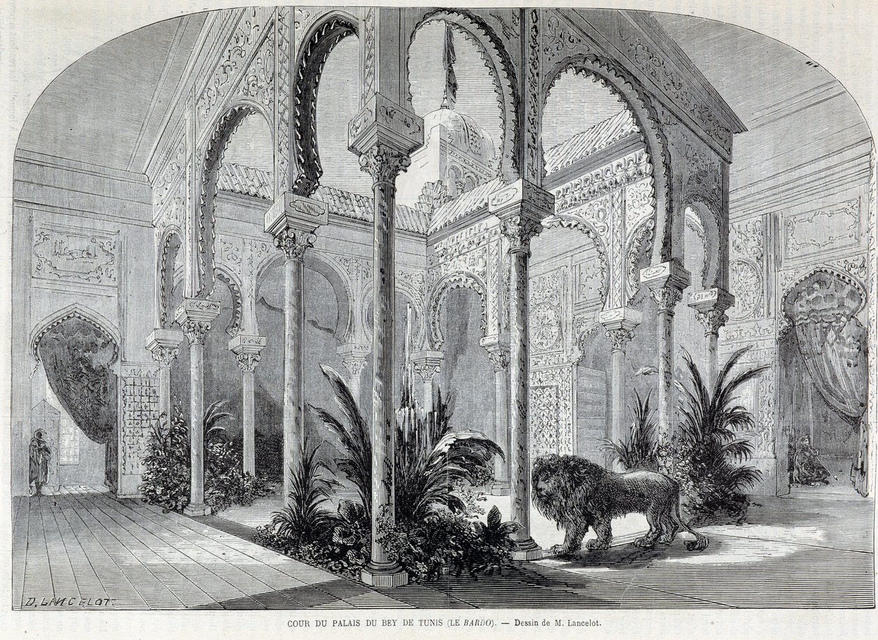 Parc de Montsouris: interiør af Palais du Bey i Tunis på verdensudstillingen i 1867. af French School