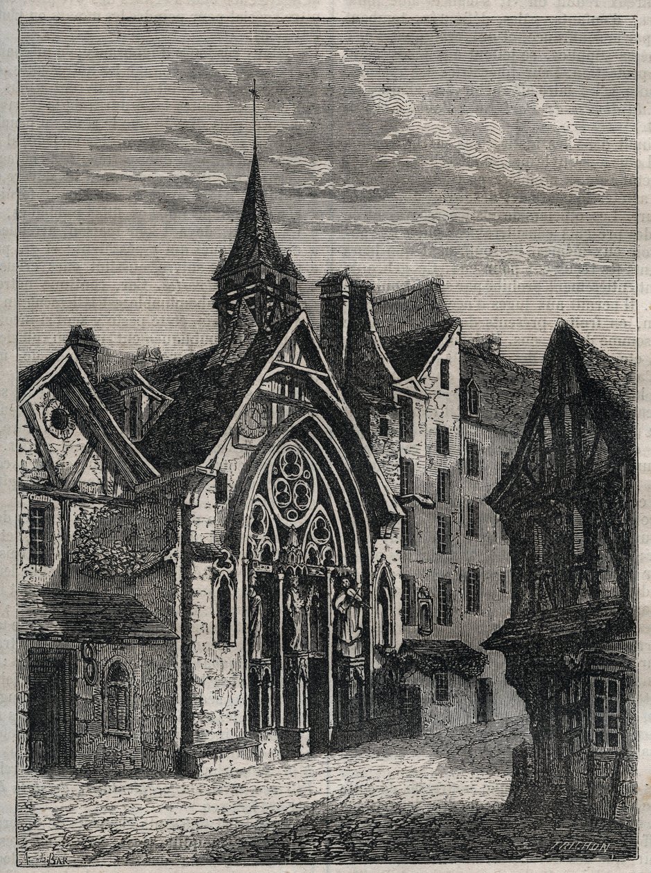 Paris - Rue Saint-Martin, kirken Saint-Julien-des-Menetriers (Saint Julien des Menetriers) Indgravering i "" Paris
