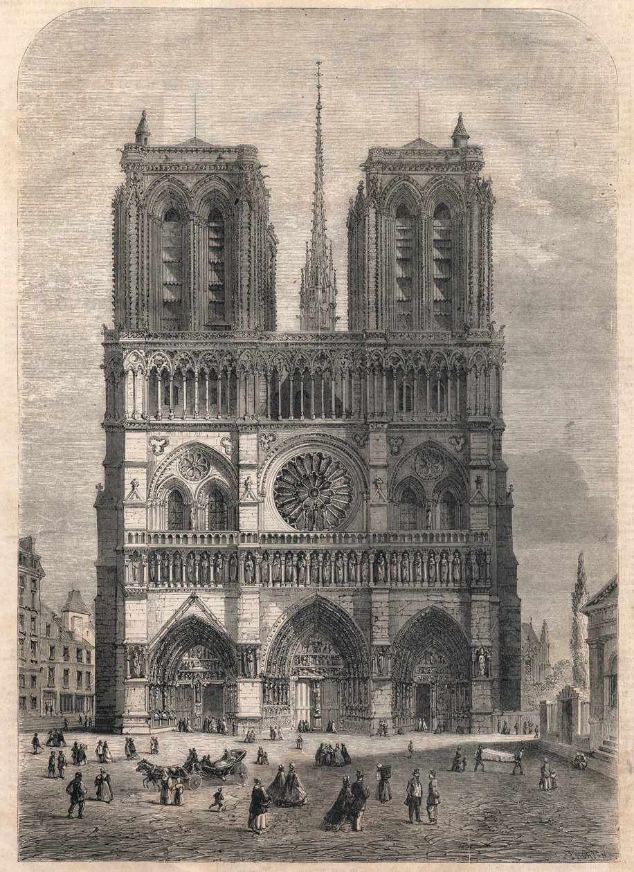 Paris: Notre Dame. Plan efter Eugene Viollet le Duc, som restaurerede katedralen i midten af det 19. århundrede. af French School