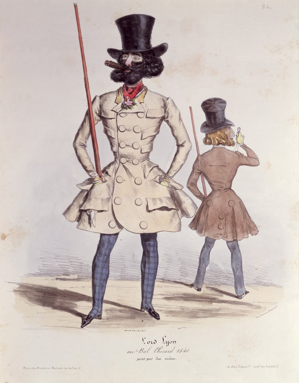 Parisian Dandies på Bal Chicard, 1840 (farve litho) af French School