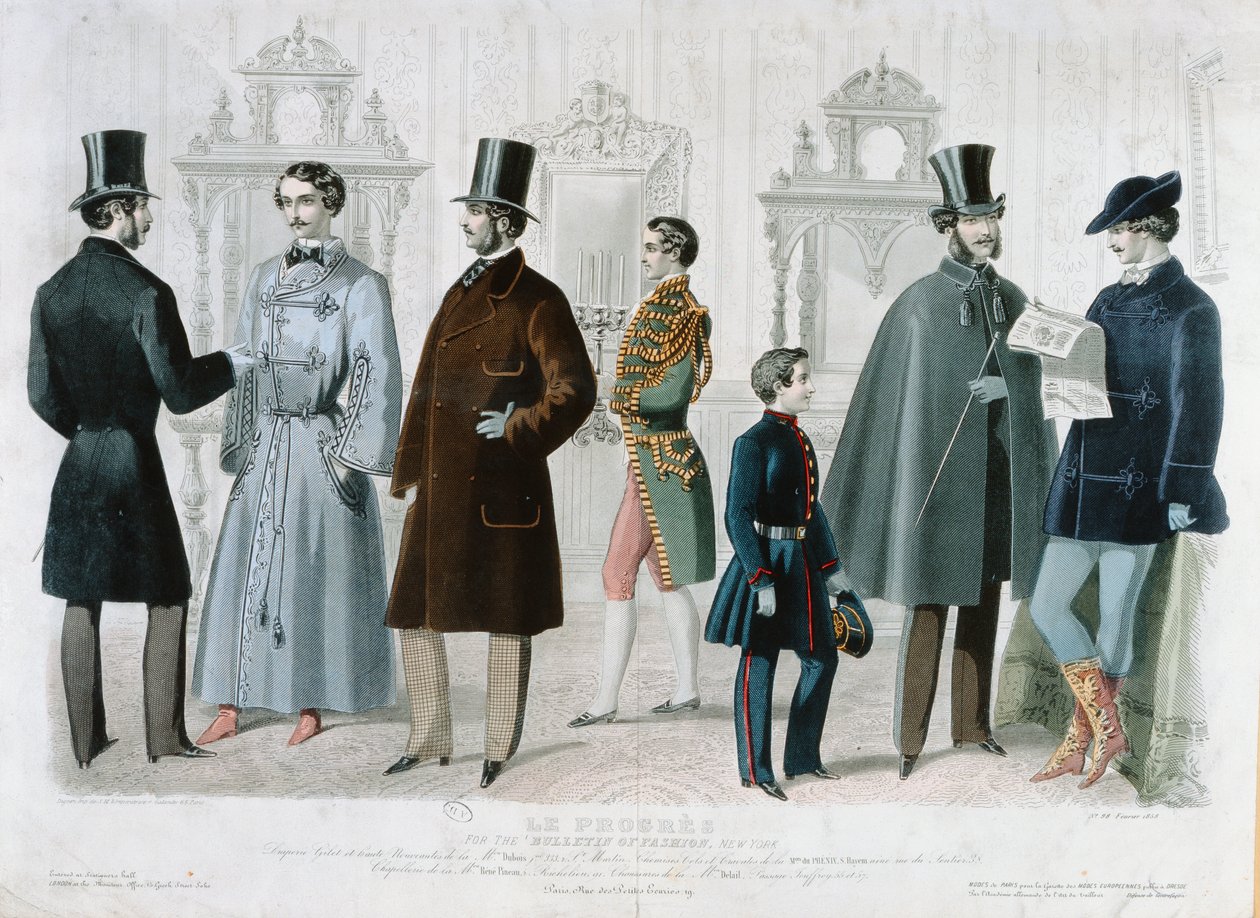 Parisisk modeplade til Bulletin of Fashion, New York, februar 1858 (farvegravering) af French School