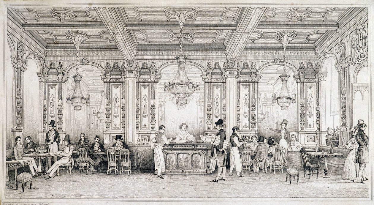 Parisisk cafe i begyndelsen af det 19. århundrede. af French School