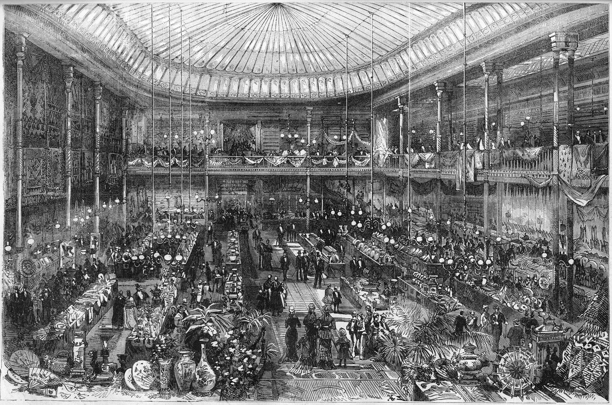 Parisiske stormagasiner: udsigt over Little Saint Thomas butikshal i 1878. Gravering af Scott i "" The Illustrous World"" nr. 1124 af 12. oktober af French School