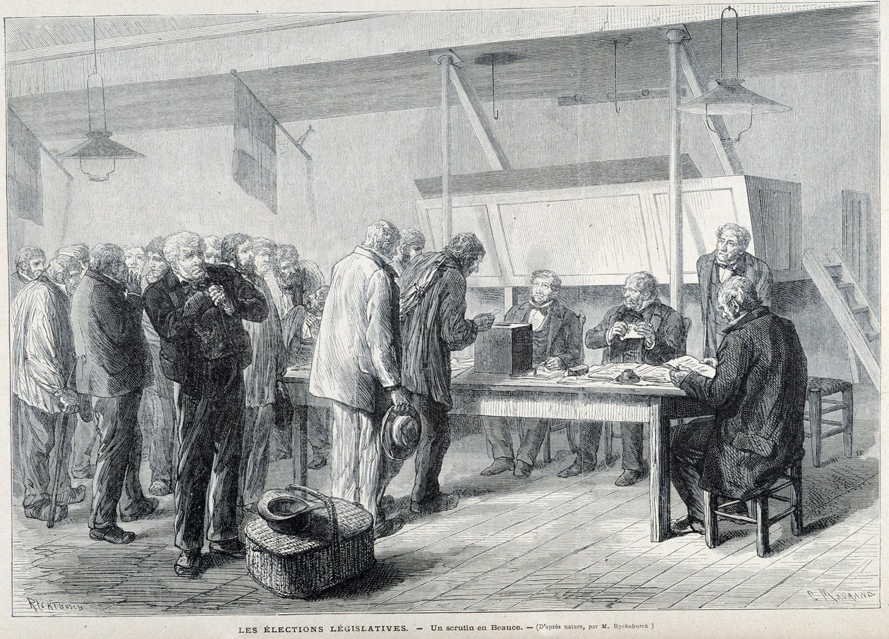 Parlamentsvalg: et valgsted i Beauce - i "" Le Monde Illustré ", marts 1876 af French School