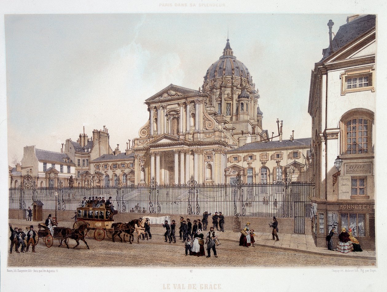 Forbi kirken Val de Grace i Paris - litografi af French School